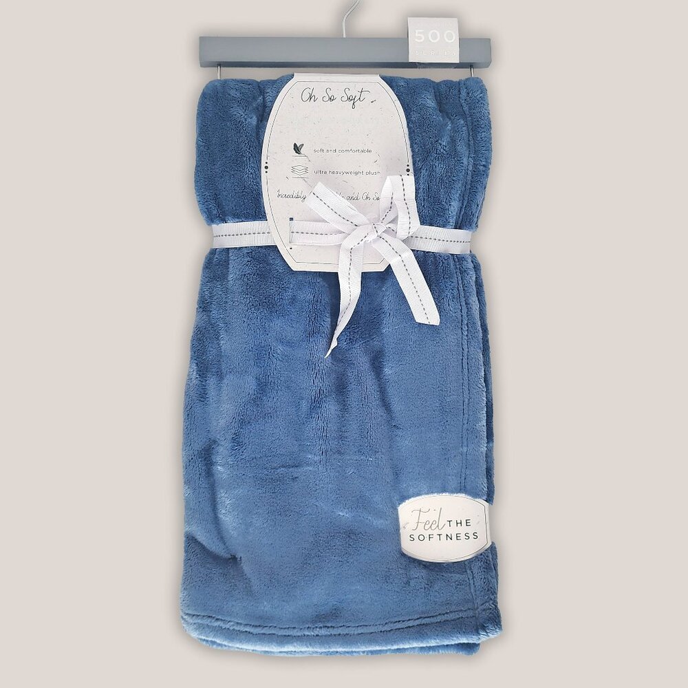 NWT Oh So Soft Blue Plush Throw Baby Blanket Faux Fur 30x50